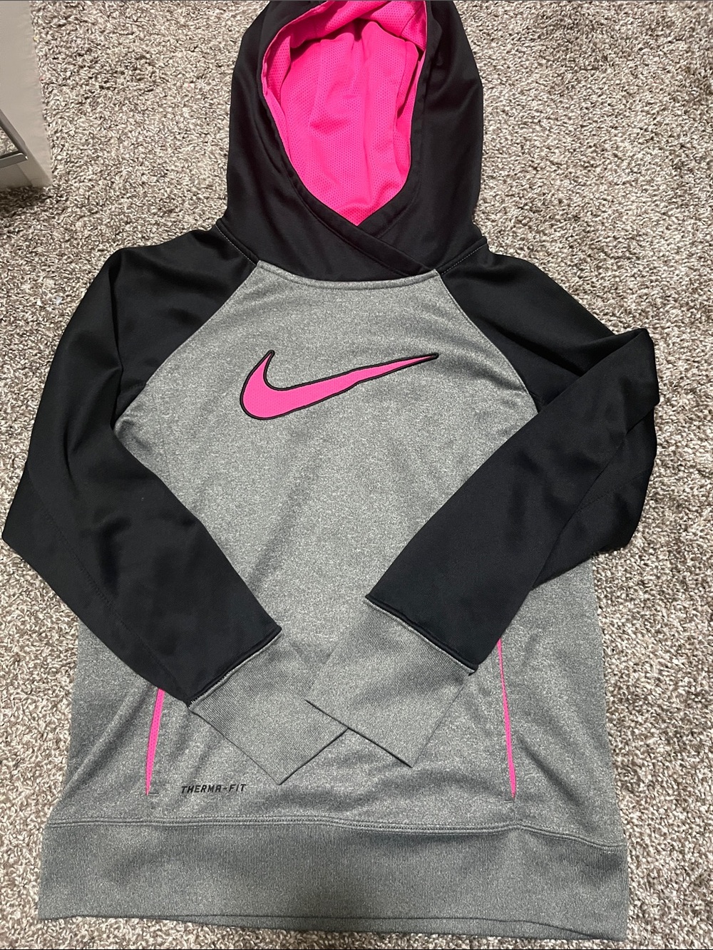 Nike Grey & Pink Therma-FIT Kids Hooded Sweatshirt